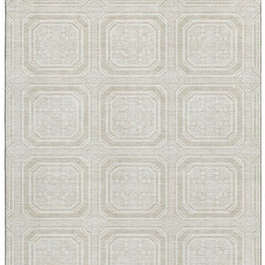 HomeRoots 5' Washable Geometric Area Rug in Beige, Ivory & Taupe - Soft, Durable, UV-Protected for All Spaces 693764