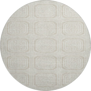 HomeRoots 8' Round Beige Ivory Taupe Geometric Washable Rug with UV Protection for Stylish Living Spaces 693765