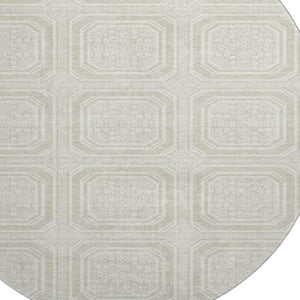 HomeRoots 8' Round Beige Ivory Taupe Geometric Washable Rug with UV Protection for Stylish Living Spaces 693765