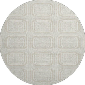HomeRoots 8' Round Beige Ivory Taupe Geometric Washable Rug with UV Protection for Stylish Living Spaces 693765