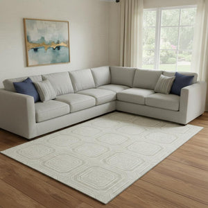 HomeRoots 8' Modern Geometric Washable Area Rug in Beige, Ivory & Taupe with UV Protection for Easy Care 693766
