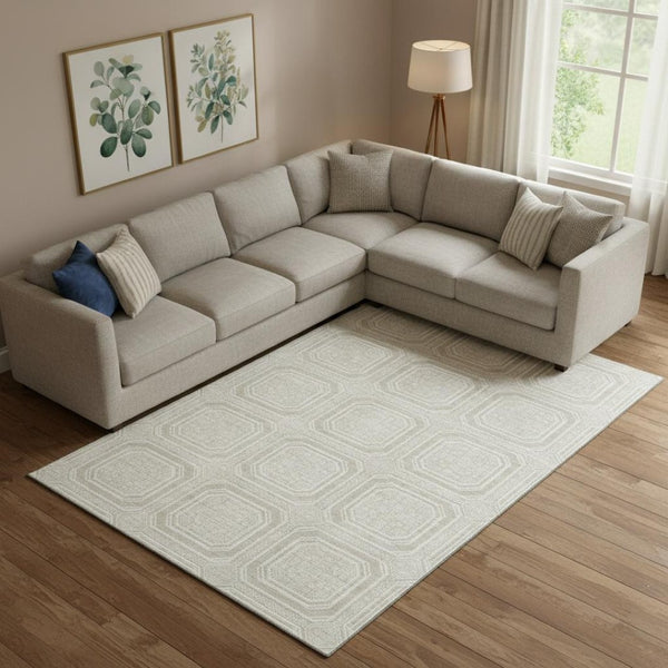 HomeRoots 9' X 12' Beige Ivory Taupe Geometric Washable Area Rug – Stylish, Durable, and Stain-Resistant Design! 693767