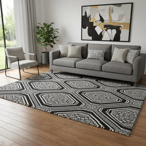 HomeRoots 5' X 8' Modern Geometric Washable Area Rug with UV Protection, Stain Resistance & Non-Slip Backing 693770