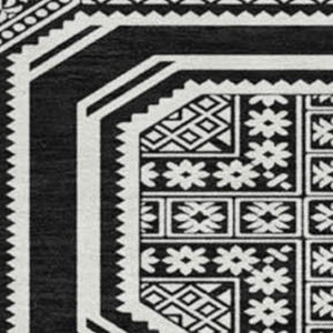 HomeRoots 8' X 8' Stylish Black, Ivory & Gray Geometric Washable Round Rug with UV Protection for Homes 693771