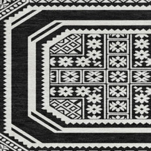 HomeRoots 8' X 8' Stylish Black, Ivory & Gray Geometric Washable Round Rug with UV Protection for Homes 693771