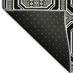 HomeRoots 8' Modern Black Ivory Gray Geometric Area Rug – Washable, UV-Protected, Stain-Resistant Design! 693772