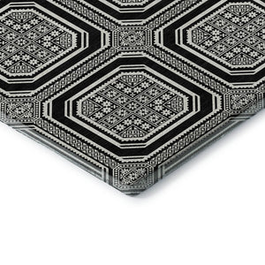 HomeRoots 8' Modern Black Ivory Gray Geometric Area Rug – Washable, UV-Protected, Stain-Resistant Design! 693772