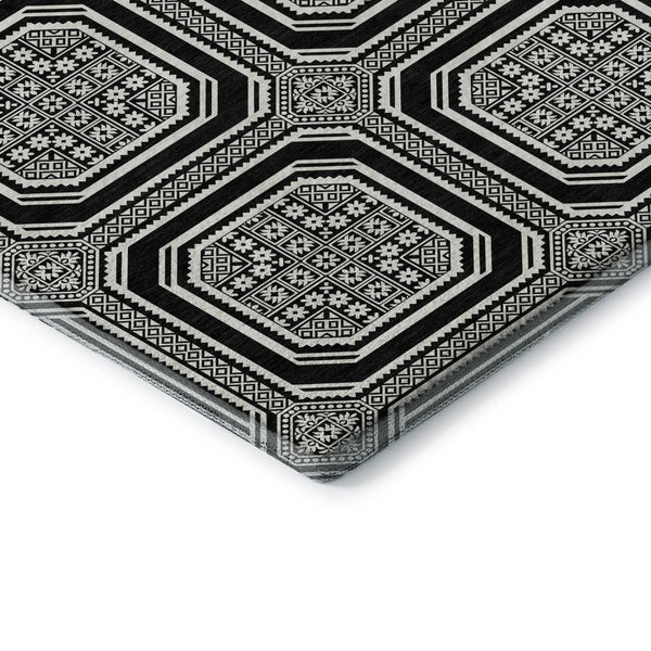 HomeRoots 8' Modern Black Ivory Gray Geometric Area Rug – Washable, UV-Protected, Stain-Resistant Design! 693772