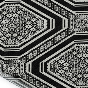 HomeRoots 8' Modern Black Ivory Gray Geometric Area Rug – Washable, UV-Protected, Stain-Resistant Design! 693772