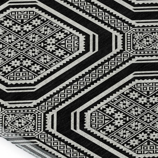 HomeRoots 8' Modern Black Ivory Gray Geometric Area Rug – Washable, UV-Protected, Stain-Resistant Design! 693772