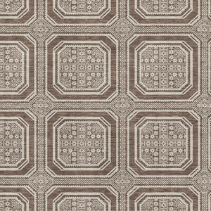 HomeRoots 5' X 8' Stylish Brown Beige Taupe Geometric Area Rug - Washable, UV-Protected, Non-Slip Backing 693776