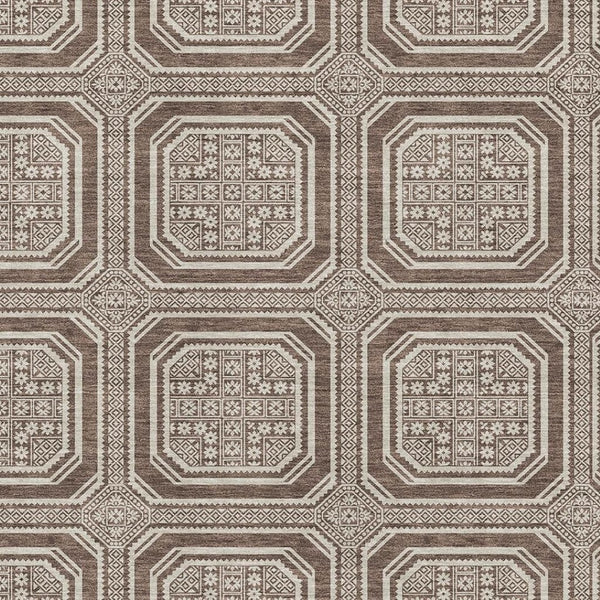 HomeRoots 5' X 8' Stylish Brown Beige Taupe Geometric Area Rug - Washable, UV-Protected, Non-Slip Backing 693776