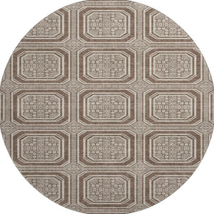 HomeRoots 8' Round Washable Rug in Brown, Beige & Taupe - Stylish Geometric Design with UV Protection & Durability 693777