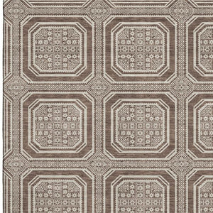 HomeRoots 8' Brown Beige Taupe Geometric Area Rug - Washable, UV-Protected, Stylish for High-Traffic Spaces 693778