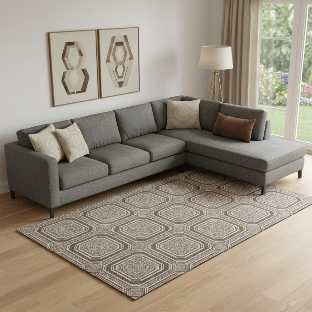 HomeRoots 9' X 12' Washable Geometric Area Rug in Brown, Beige & Taupe - UV Protected & Pet-Friendly Design 693779