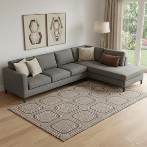 HomeRoots 9' X 12' Washable Geometric Area Rug in Brown, Beige & Taupe - UV Protected & Pet-Friendly Design 693779