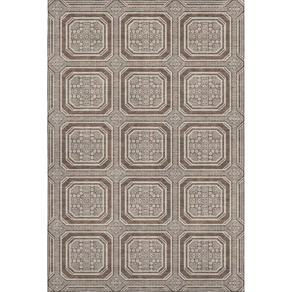HomeRoots 9' X 12' Washable Geometric Area Rug in Brown, Beige & Taupe - UV Protected & Pet-Friendly Design 693779