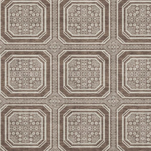 HomeRoots 9' X 12' Washable Geometric Area Rug in Brown, Beige & Taupe - UV Protected & Pet-Friendly Design 693779