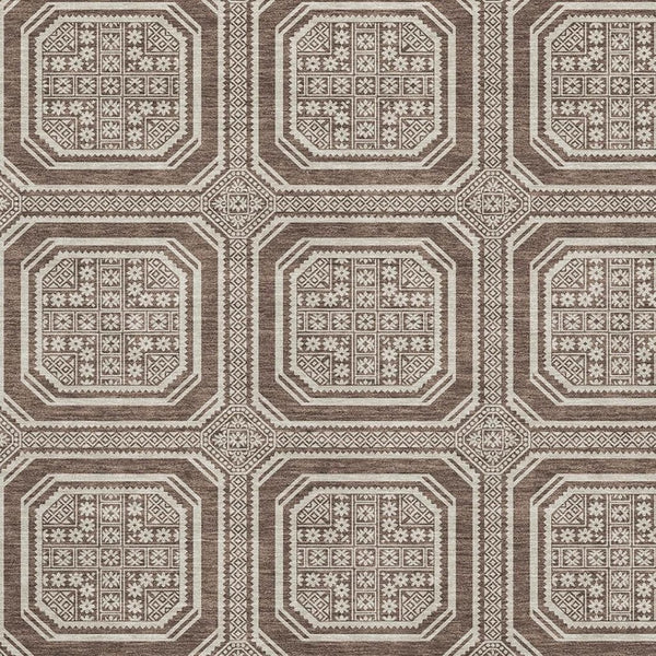 HomeRoots 9' X 12' Washable Geometric Area Rug in Brown, Beige & Taupe - UV Protected & Pet-Friendly Design 693779