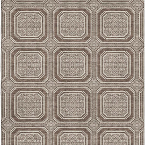 HomeRoots 9' X 12' Washable Geometric Area Rug in Brown, Beige & Taupe - UV Protected & Pet-Friendly Design 693779
