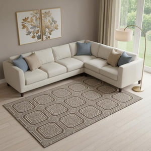 HomeRoots 10' Geometric Washable Area Rug in Brown, Beige & Taupe - UV Protected, Durable, Non-Slip Design! 693780