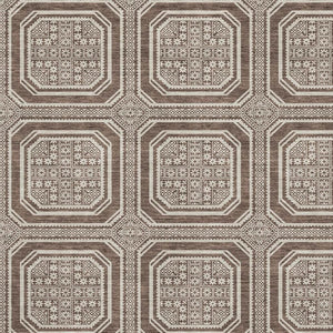 HomeRoots 10' Geometric Washable Area Rug in Brown, Beige & Taupe - UV Protected, Durable, Non-Slip Design! 693780
