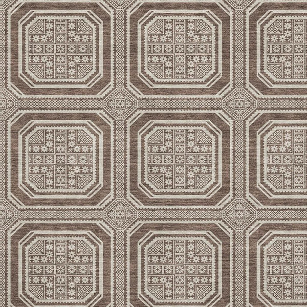 HomeRoots 10' Geometric Washable Area Rug in Brown, Beige & Taupe - UV Protected, Durable, Non-Slip Design! 693780