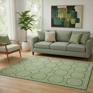 HomeRoots 5' X 8' Stylish Green & Ivory Geometric Washable Area Rug with Non-Slip Backing & UV Protection 693782