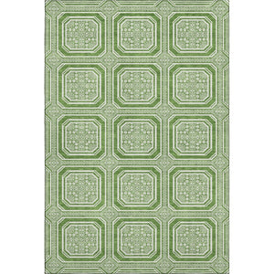 HomeRoots 5' X 8' Stylish Green & Ivory Geometric Washable Area Rug with Non-Slip Backing & UV Protection 693782
