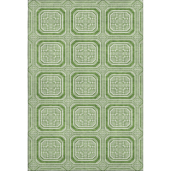 HomeRoots 5' X 8' Stylish Green & Ivory Geometric Washable Area Rug with Non-Slip Backing & UV Protection 693782