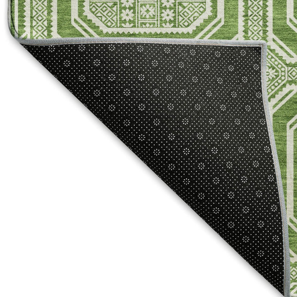 HomeRoots 5' X 8' Stylish Green & Ivory Geometric Washable Area Rug with Non-Slip Backing & UV Protection 693782