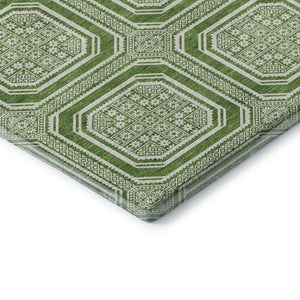 HomeRoots 5' X 8' Stylish Green & Ivory Geometric Washable Area Rug with Non-Slip Backing & UV Protection 693782
