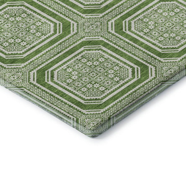 HomeRoots 5' X 8' Stylish Green & Ivory Geometric Washable Area Rug with Non-Slip Backing & UV Protection 693782