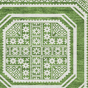 HomeRoots 5' X 8' Stylish Green & Ivory Geometric Washable Area Rug with Non-Slip Backing & UV Protection 693782