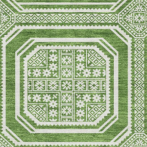 HomeRoots 5' X 8' Stylish Green & Ivory Geometric Washable Area Rug with Non-Slip Backing & UV Protection 693782
