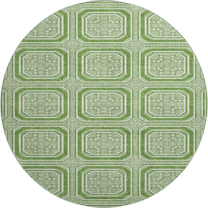 HomeRoots 8' x 8' Modern Green and Ivory Geometric Round Rug - Washable, UV Protected, and Stylishly Durable 693783