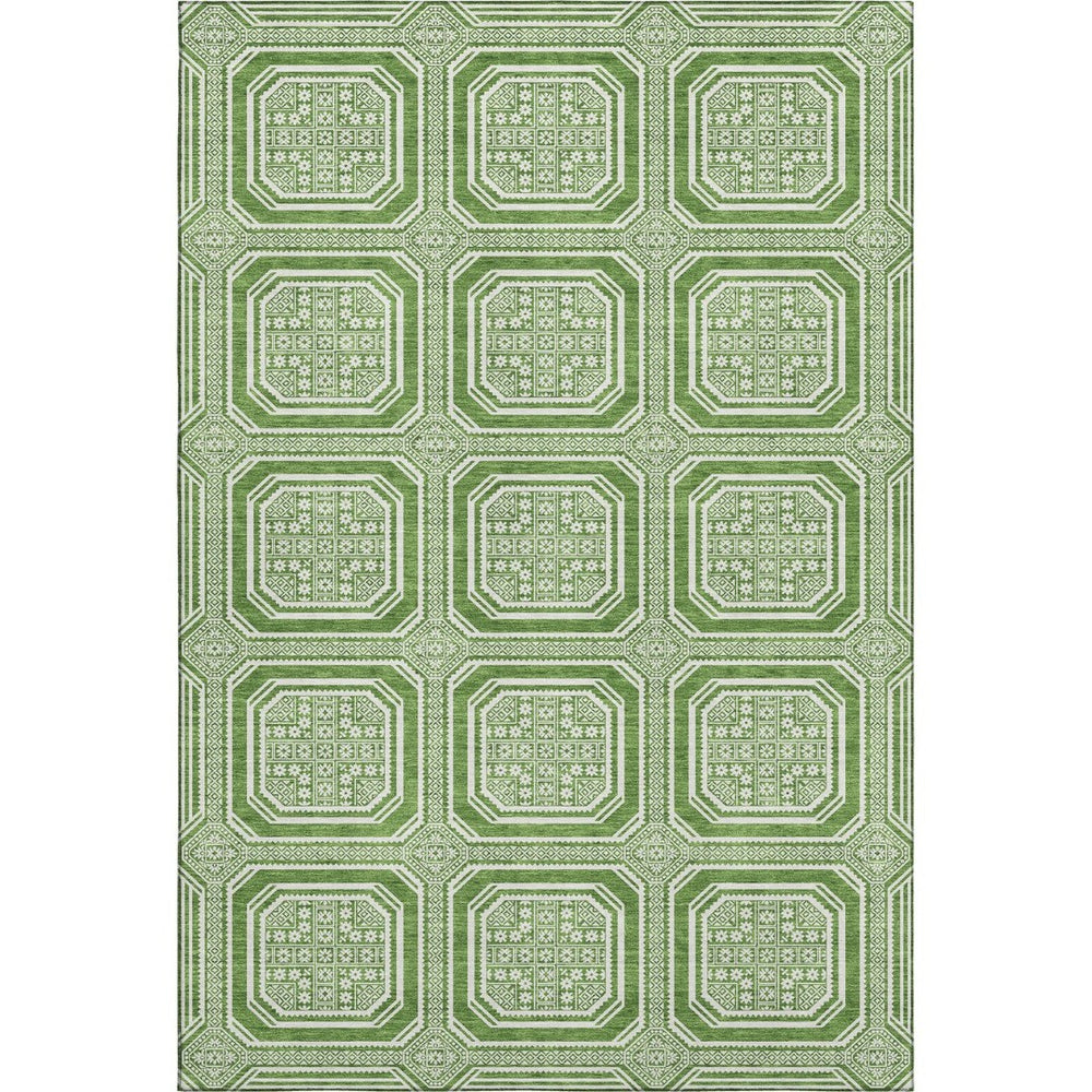HomeRoots 9' X 12' Stylish Green Ivory Geometric Area Rug - Washable, UV Protected, Perfect for High-Traffic Spaces 693785