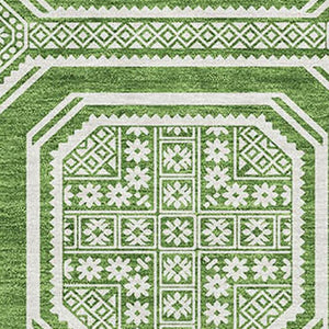 HomeRoots 9' X 12' Stylish Green Ivory Geometric Area Rug - Washable, UV Protected, Perfect for High-Traffic Spaces 693785