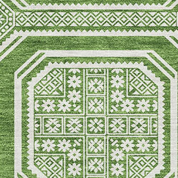 HomeRoots 9' X 12' Stylish Green Ivory Geometric Area Rug - Washable, UV Protected, Perfect for High-Traffic Spaces 693785