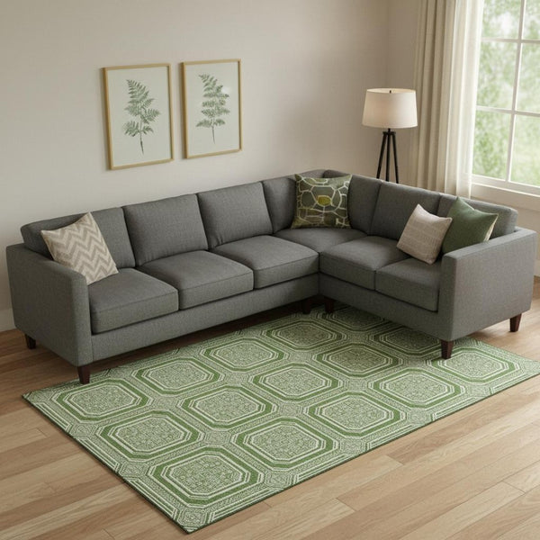 HomeRoots 10' X 14' Green And Ivory Geometric Washable Area Rug - Stylish, Durable, UV-Protected for High-Traffic Spaces 693786