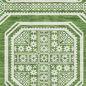 HomeRoots 10' X 14' Green And Ivory Geometric Washable Area Rug - Stylish, Durable, UV-Protected for High-Traffic Spaces 693786