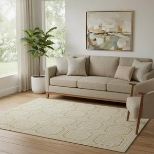 HomeRoots 5' X 8' Gold and Ivory Geometric Area Rug - Washable, UV Protected, Durable & Stylish Home Accent 693788
