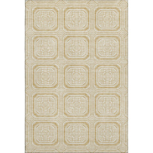 HomeRoots 5' X 8' Gold and Ivory Geometric Area Rug - Washable, UV Protected, Durable & Stylish Home Accent 693788