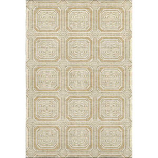HomeRoots 5' X 8' Gold and Ivory Geometric Area Rug - Washable, UV Protected, Durable & Stylish Home Accent 693788