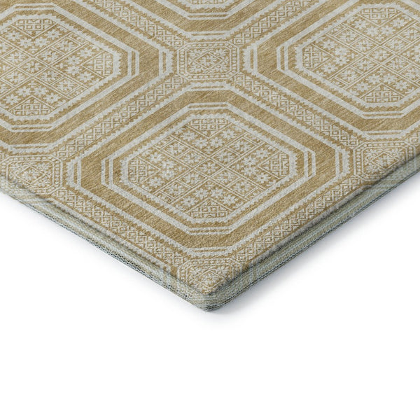 HomeRoots 5' X 8' Gold and Ivory Geometric Area Rug - Washable, UV Protected, Durable & Stylish Home Accent 693788