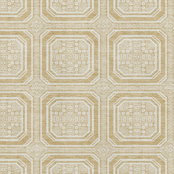 HomeRoots 5' X 8' Gold and Ivory Geometric Area Rug - Washable, UV Protected, Durable & Stylish Home Accent 693788