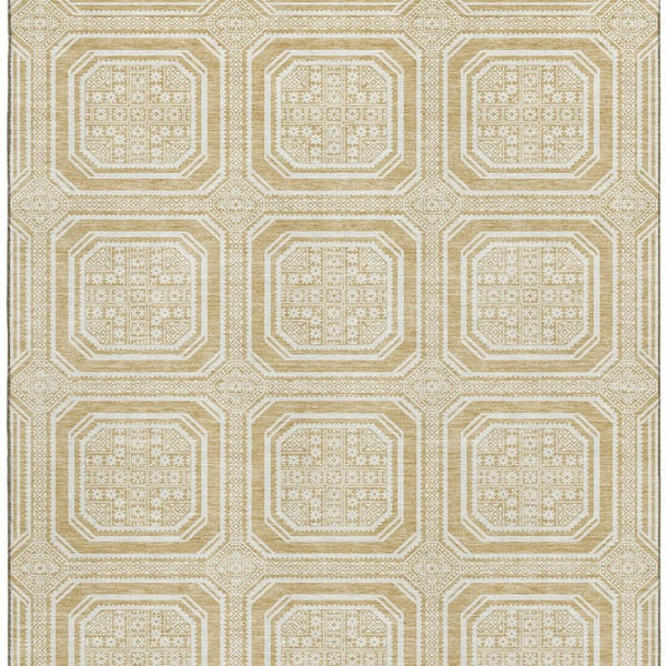 HomeRoots 5' X 8' Gold and Ivory Geometric Area Rug - Washable, UV Protected, Durable & Stylish Home Accent 693788