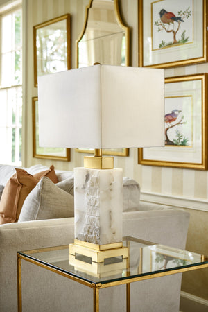 Chelsea House Park Place Lamp — Natural White Alabaster Shade With Antique Brass Iron Base, Warm Ambient Glow 69379