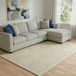 HomeRoots 8' Gold and Ivory Geometric Washable Area Rug – UV Protected, Stain-Resistant, Perfect for Busy Homes 693790