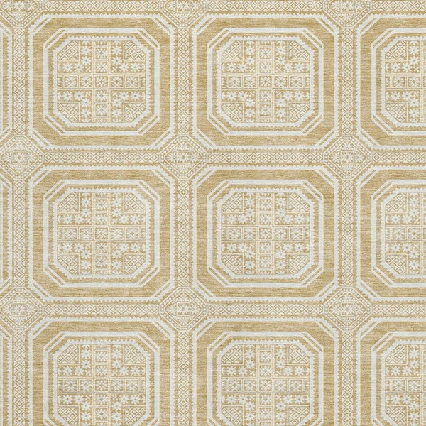 HomeRoots 8' Gold and Ivory Geometric Washable Area Rug – UV Protected, Stain-Resistant, Perfect for Busy Homes 693790